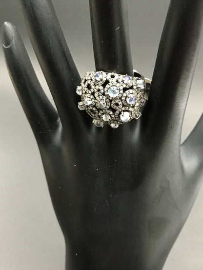 Daimond and Rainbow Moonstone Silver Rings