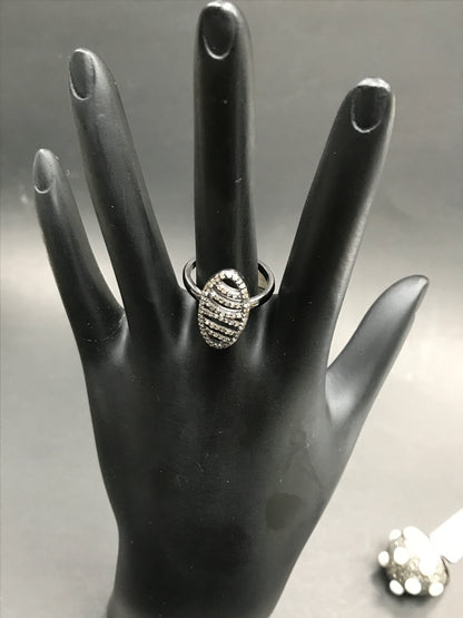 Pave Diamond Ring .925 Oxidized Sterling Silver Diamond Ring, Genuine handmade pave diamond Ring Size Approx 0.84"(11 x 21 MM)