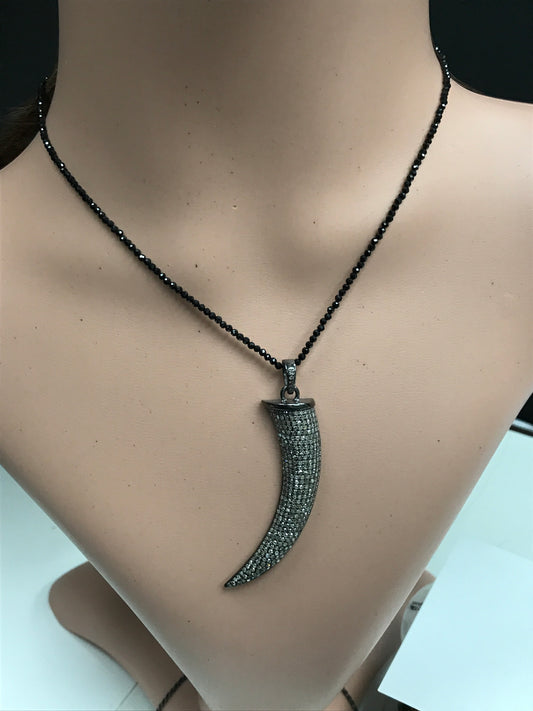 Horn Diamond Charm .925 Oxidized Sterling Silver Diamond Charms, Genuine handmade pave diamond Charm Size Approx 2.56"(24 x 64 MM)