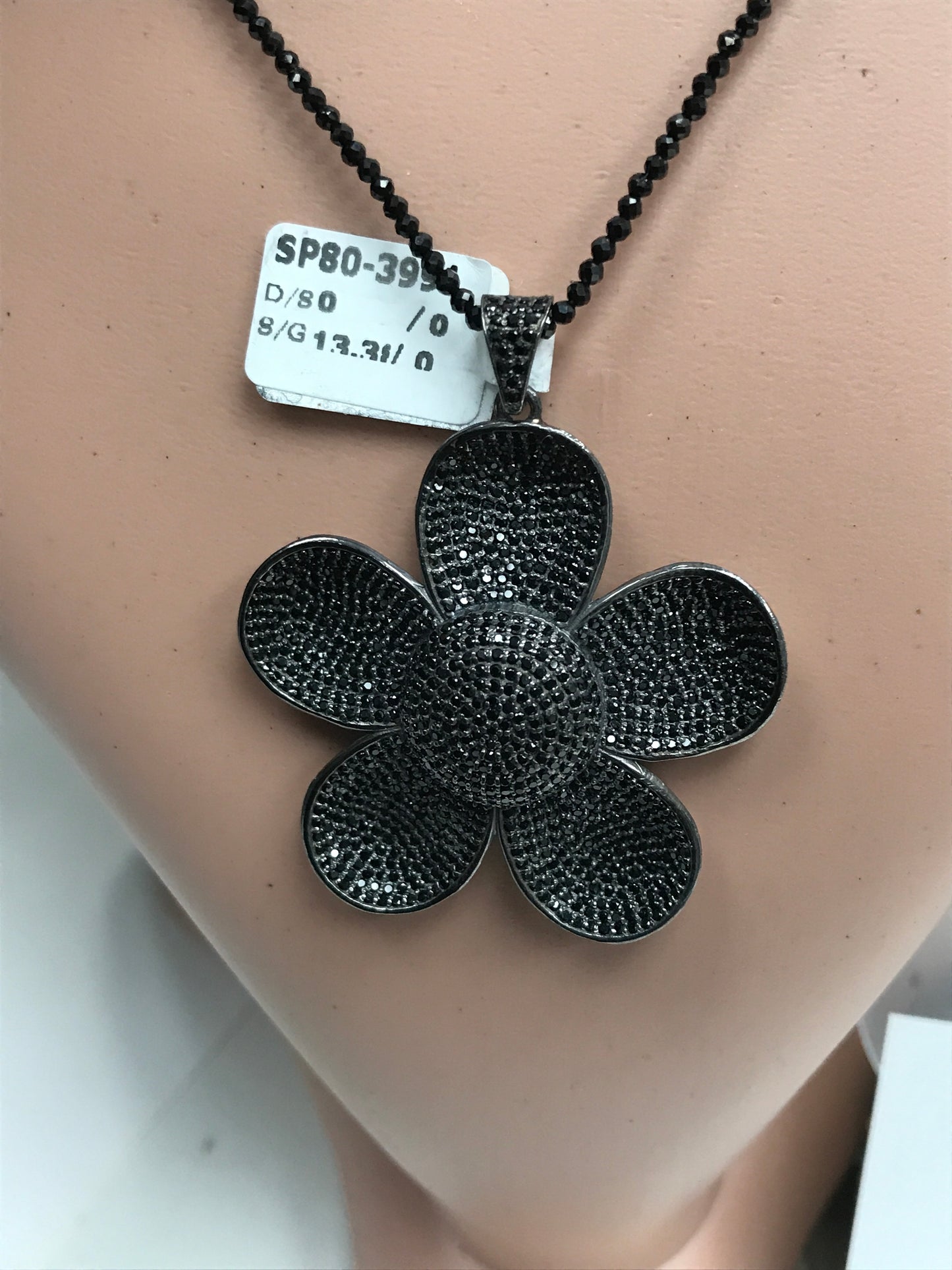 Flowers Black Spinel/White Topaz Charm