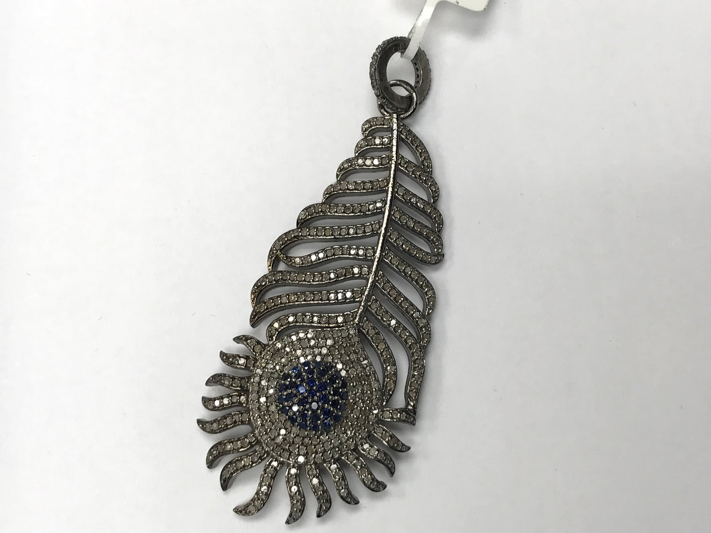 Leaf Shape Silver and Diamond Pave, Ruby Encrusted, Approx 74 x 27 mm