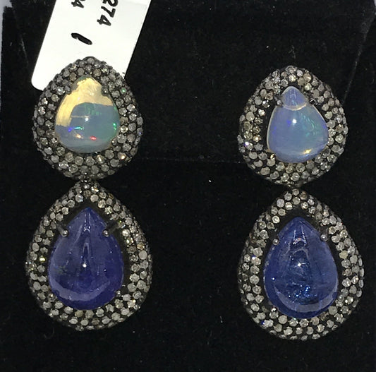 Opal and Tanzanite Earring with Diamonds