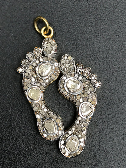 Footprint Diamond Pendants & Charms with Gold Base