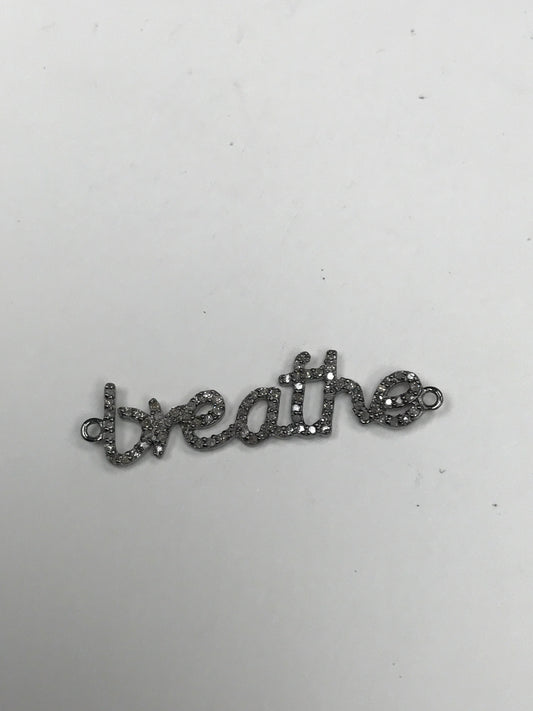 Breathe Word Diamond Charm .925 Oxidized Sterling Silver Diamond Charm, Genuine handmade pave diamond Charm Size 27 x 13 MM
