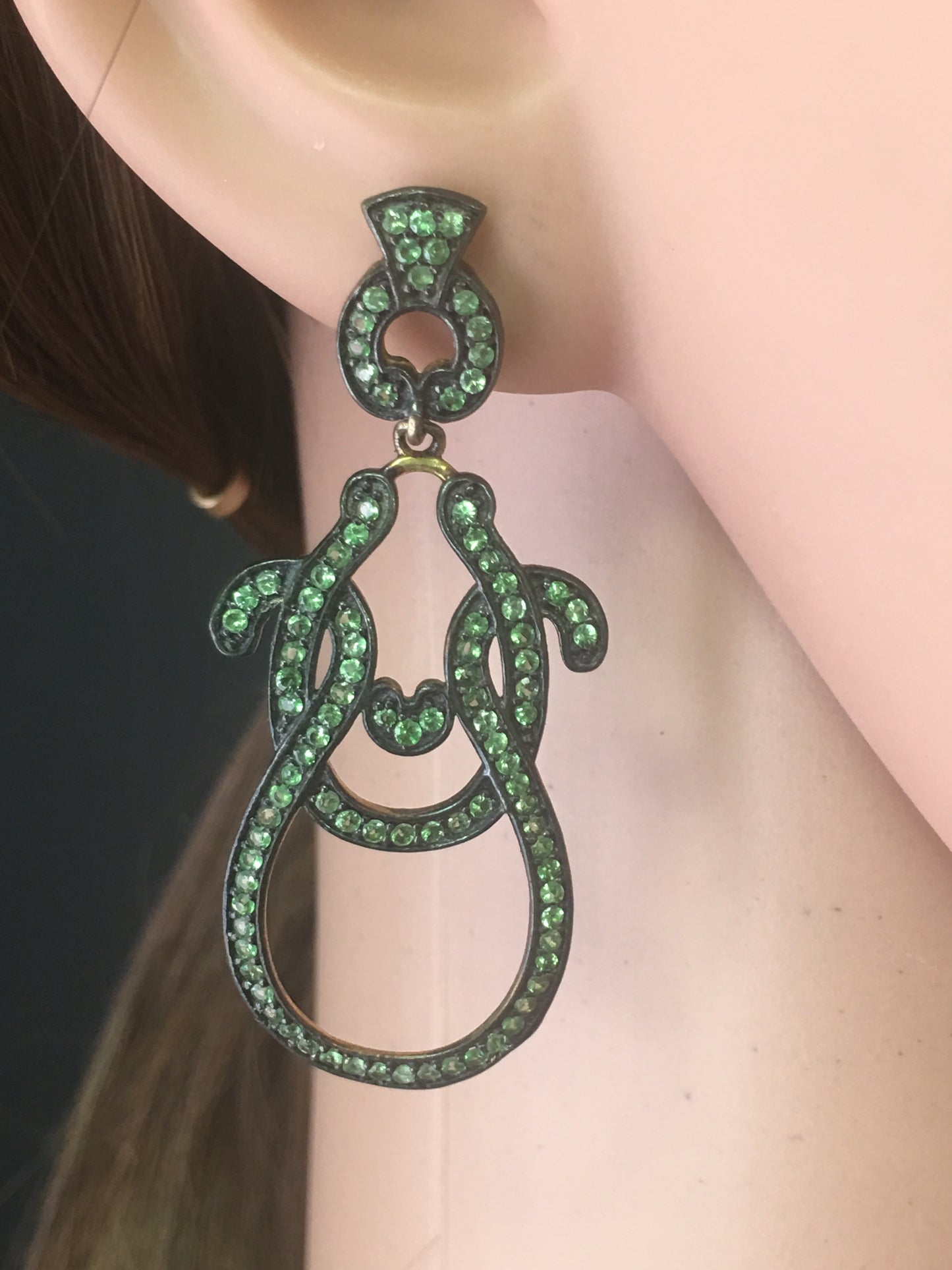 Tsavorite Silver Earring .925 Oxidized Sterling Silver Tsavorite Earring, Genuine handmade pave Tsavorite Earring.