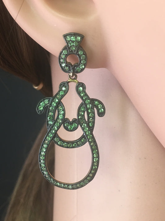Tsavorite Silver Earring .925 Oxidized Sterling Silver Tsavorite Earring, Genuine handmade pave Tsavorite Earring.