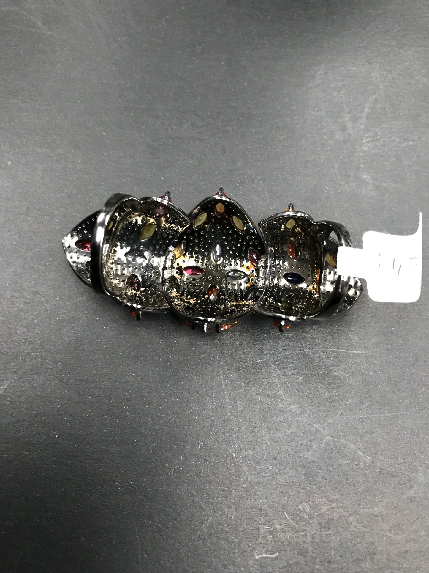 Diamond and Silver Multi Sapphire Stone Black Rhodium Finish Ring