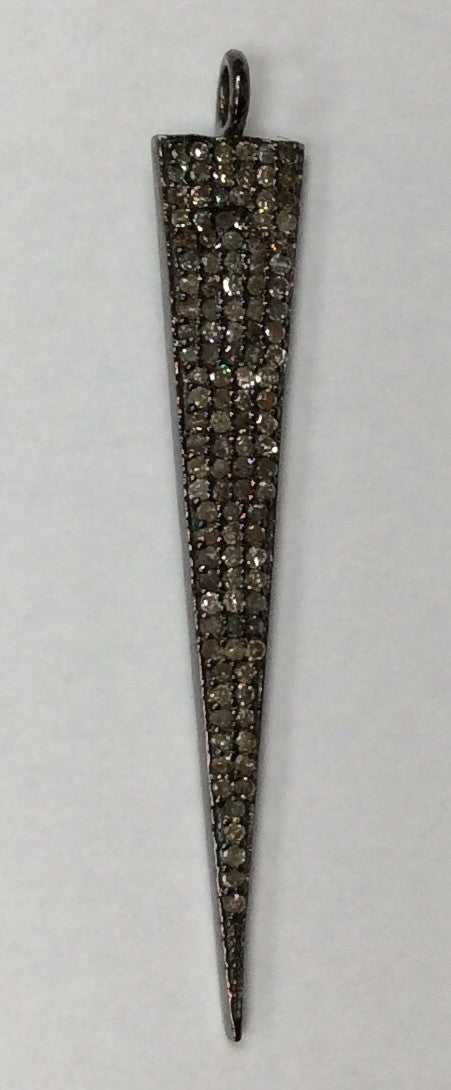 Diamond Spike Pendant, Pave Diamond Pendant,Pave Spike Necklace, Appx 46 x 8mm. Sterling Silver