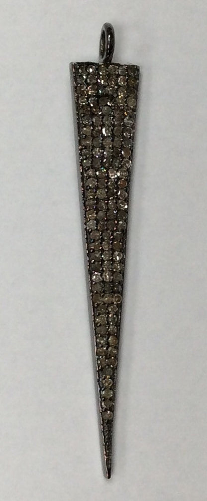 Diamond Spike Pendant, Pave Diamond Pendant,Pave Spike Necklace, Appx 46 x 8mm. Sterling Silver