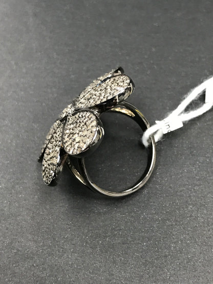 Diamond  Flower Diamond Ring, Pave Diamond Ring, Pave Flower Ring, Approx 29 x 29mm. Sterling Silver