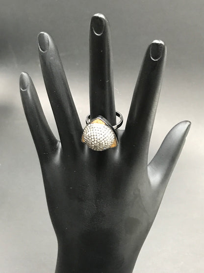 Ball Pave Diamond Ring .925 Oxidized Sterling Silver Diamond Ring, Genuine handmade pave diamond Ring Size Approx 0.80"(20 MM)