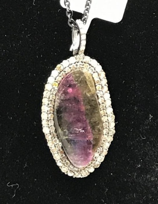 Tourmaline Watermelon and Diamond Pendant