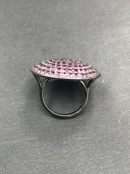 Round Black Spinal Ring .925 Oxidized Sterling Silver Black Spinal Ring, Genuine handmade pave Black Spinal Ring Size Approx(28 mm)