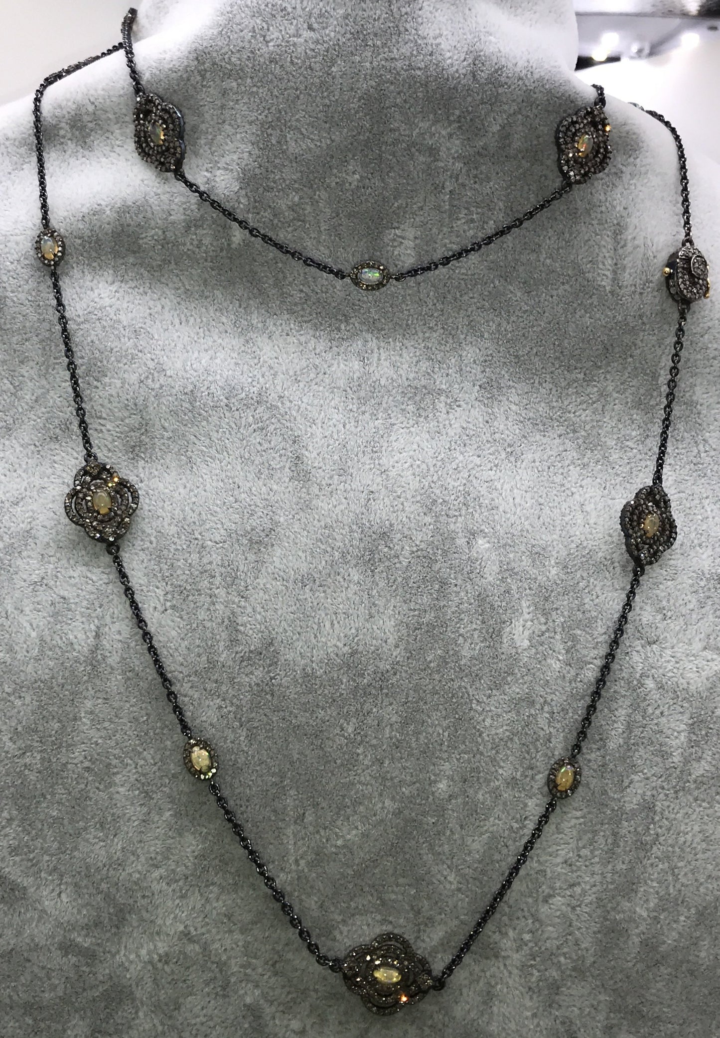 Opal and Diamond Designer long Chain Necklace
