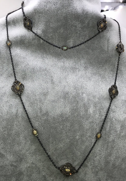 Opal and Diamond Designer long Chain Necklace