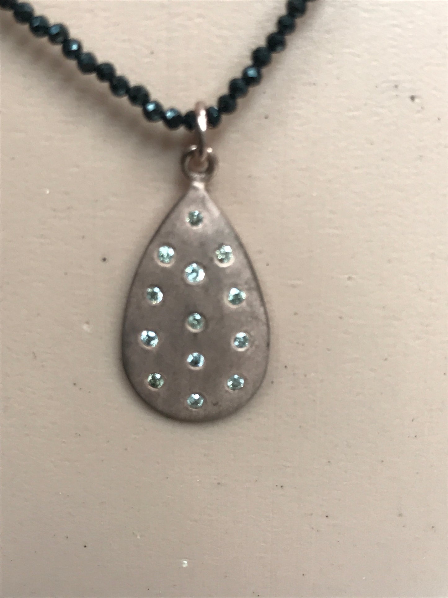 Pear Shape Diamond Pendant .925 Oxidized Sterling Silver Diamond Pendant, Genuine handmade pave diamond Pendant.