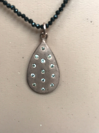Pear Shape Diamond Pendant .925 Oxidized Sterling Silver Diamond Pendant, Genuine handmade pave diamond Pendant.