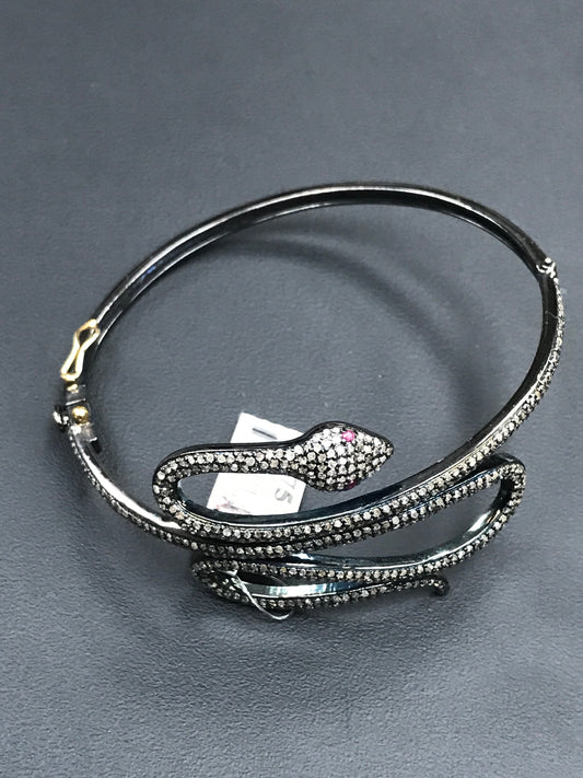 Diamond and Silver Ruby Stone Black Rhodium Finish Bracelets