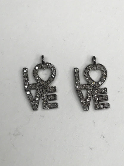 Love Diamond Charm .925 Oxidized Sterling Silver Diamond Charms, Genuine handmade pave diamond Charm Size Approx 1.12"(22 x 28 MM)