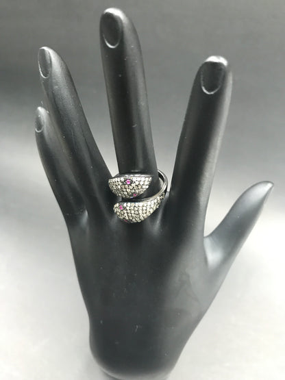 Diamond and Silver Ruby Stone Black Rhodium Finish Rings