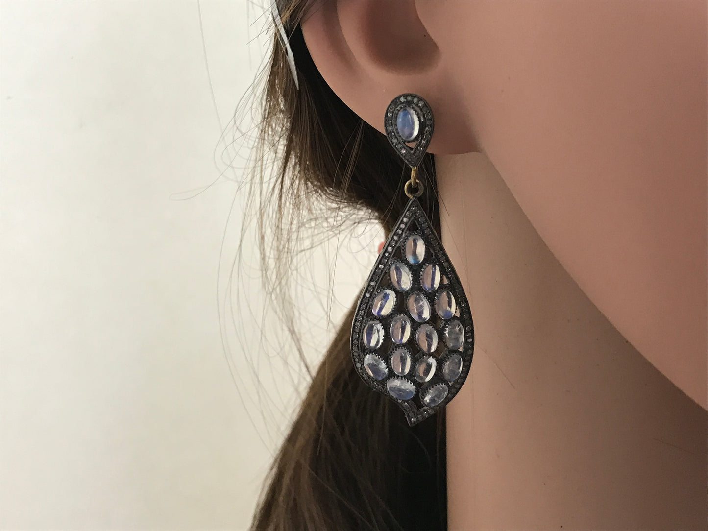 Diamond and Rainbow Moonstone Earring