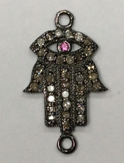 Hamsa Hand Diamond Charm .925 Oxidized Sterling Silver Diamond Charms, Genuine handmade pave diamond Charm Size Approx 0.84"(12 x 21 MM)