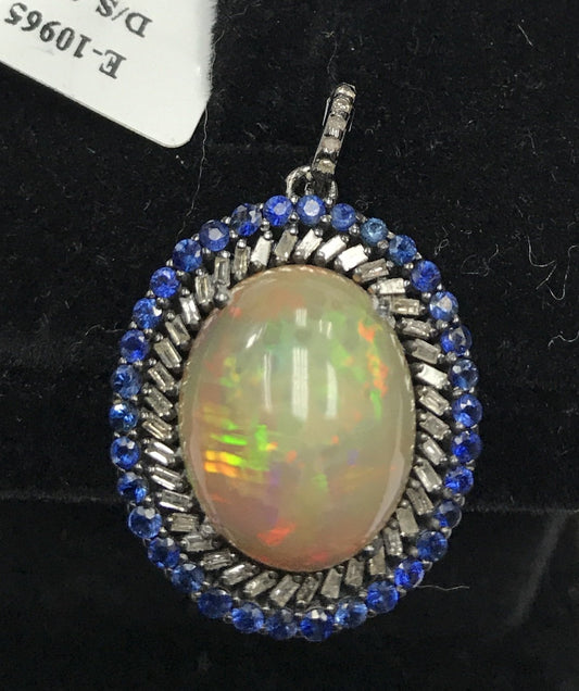 OPAL AND BLUE SAPPHIRE DIAMOND PENDANT
