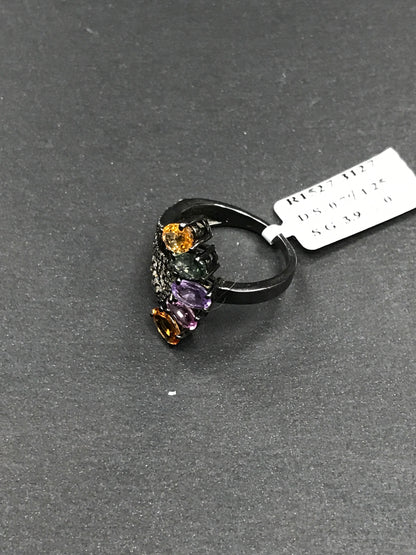 Diamond and Multi Sapphire Siver Black Rhodium Finish Rings