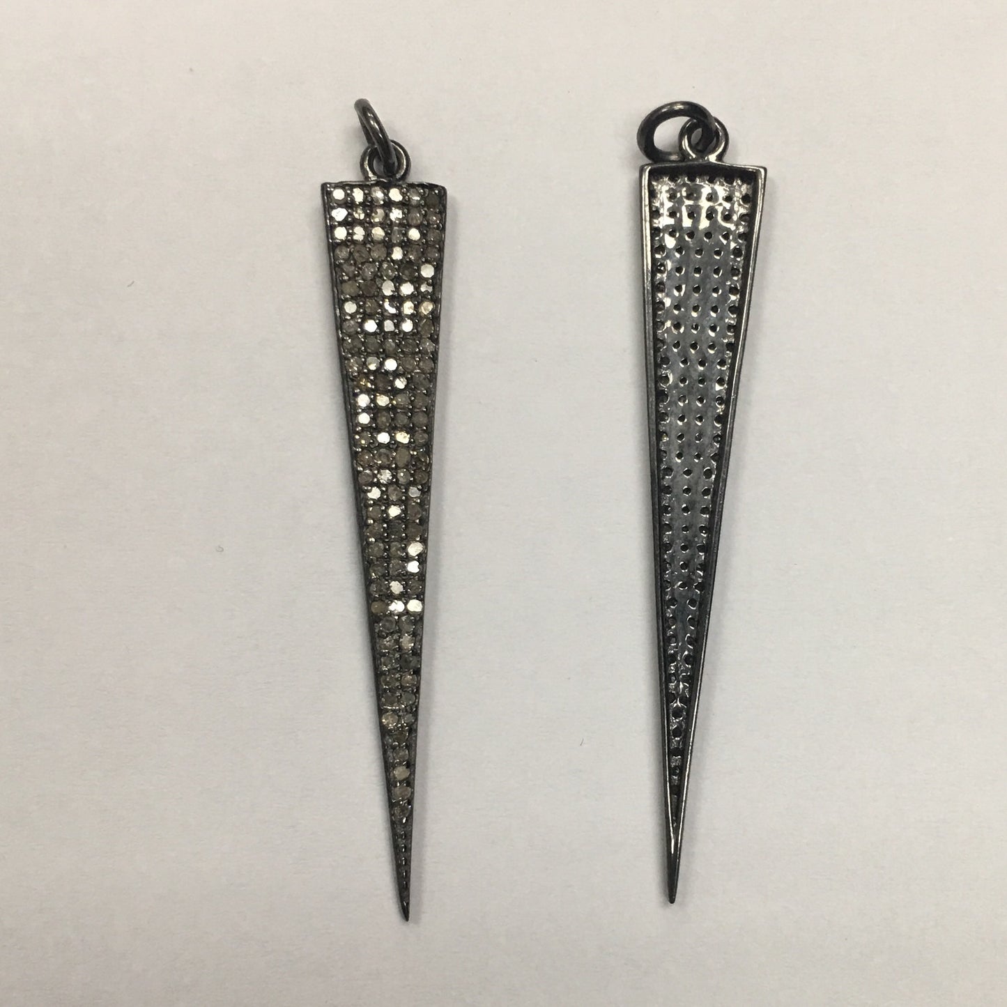Diamond Spike Pendant, Pave Diamond Pendant,Pave Spike Necklace, Appx 46 x 8mm. Sterling Silver