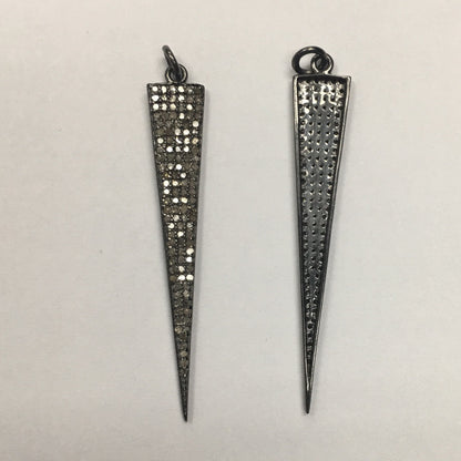 Diamond Spike Pendant, Pave Diamond Pendant,Pave Spike Necklace, Appx 46 x 8mm. Sterling Silver