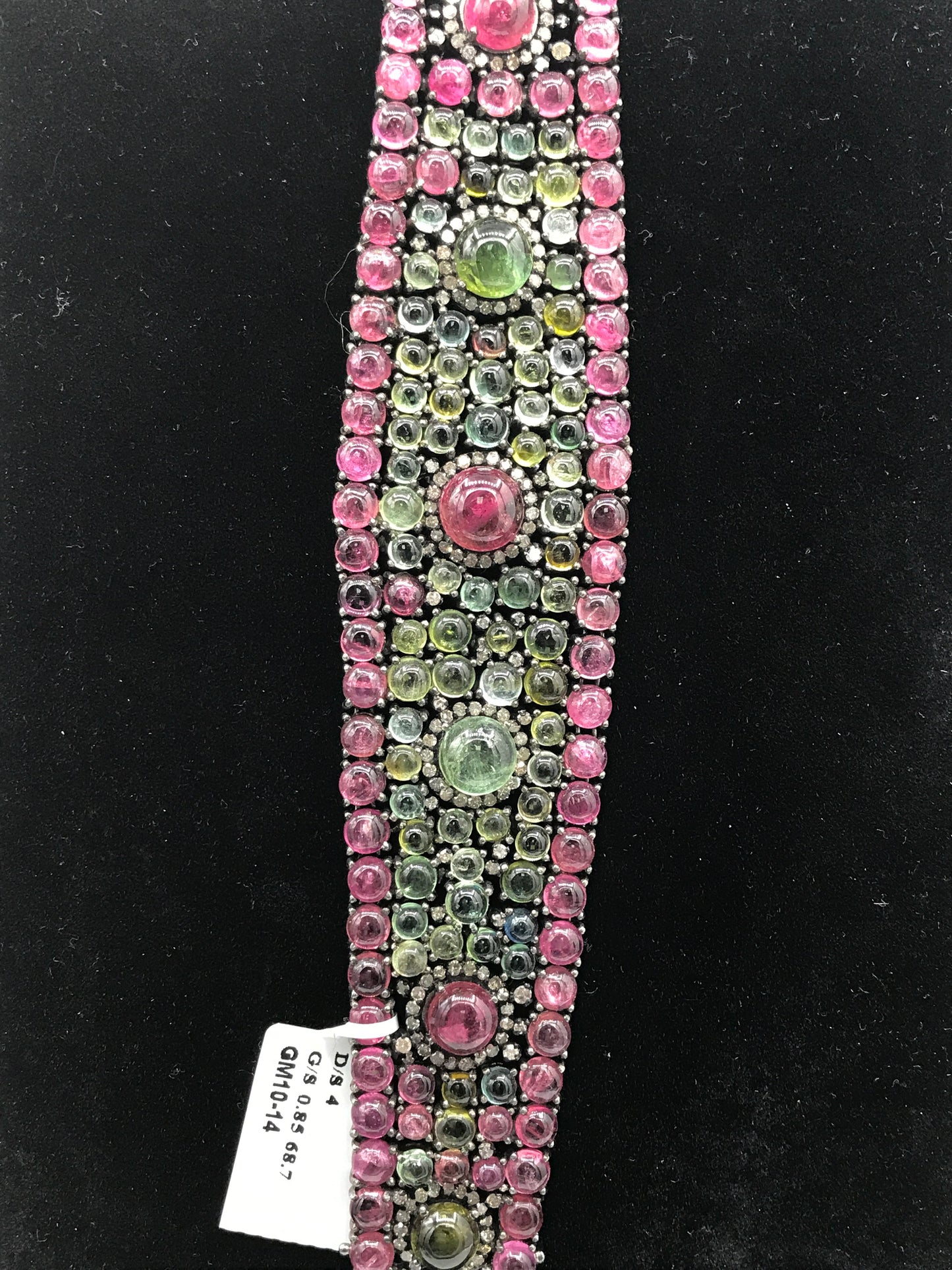 Pink and Green Tourmaline and Diamond Designer Bracelet