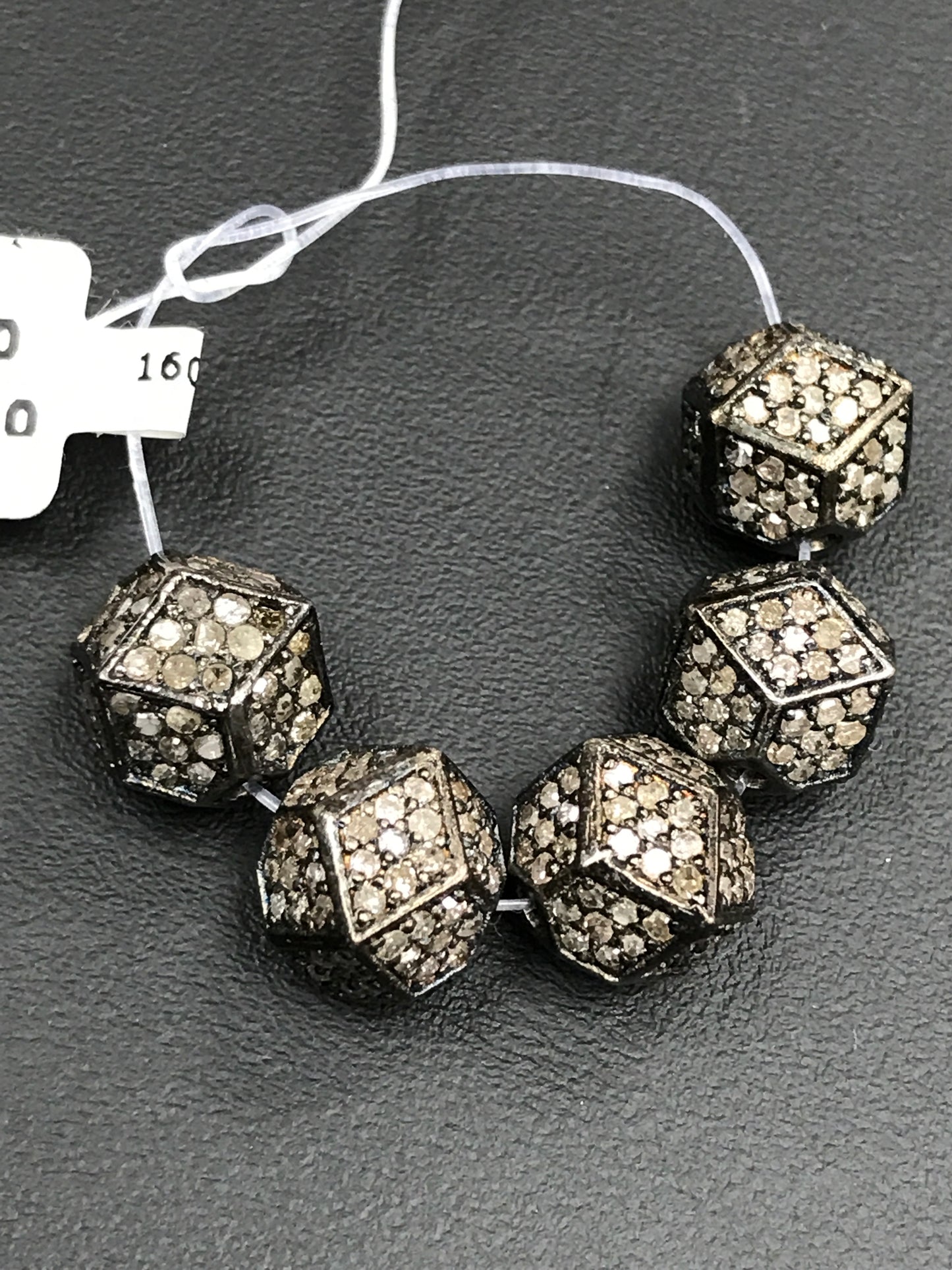 Hexogen Shape Silver Pave Diamond Beads