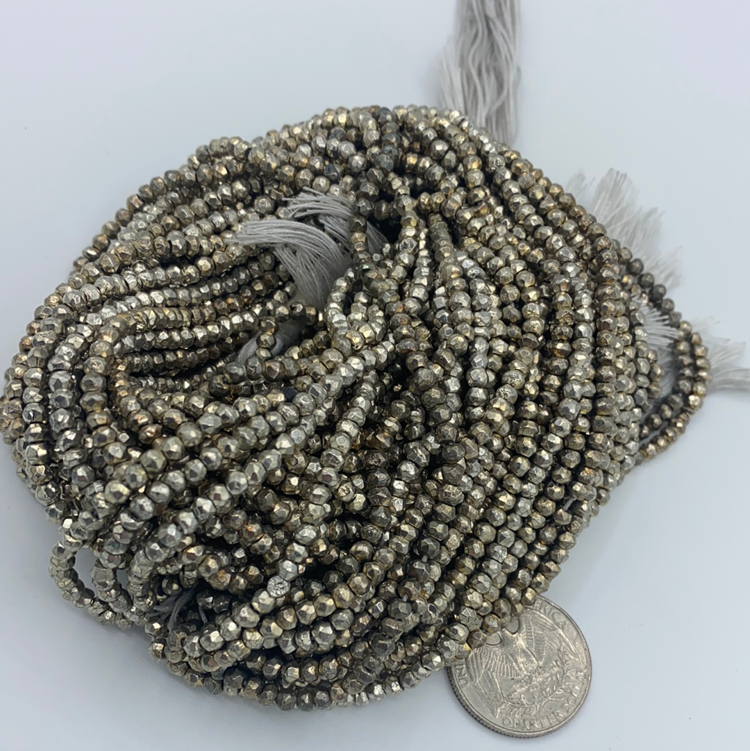 Pyrite Coated Beads Facetted 3-4mm
