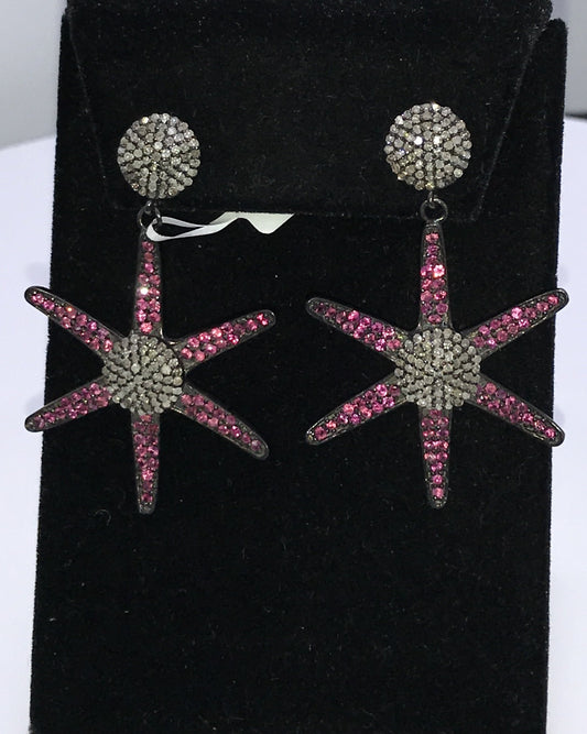Sunburst Diamond and Ruby Earrings
