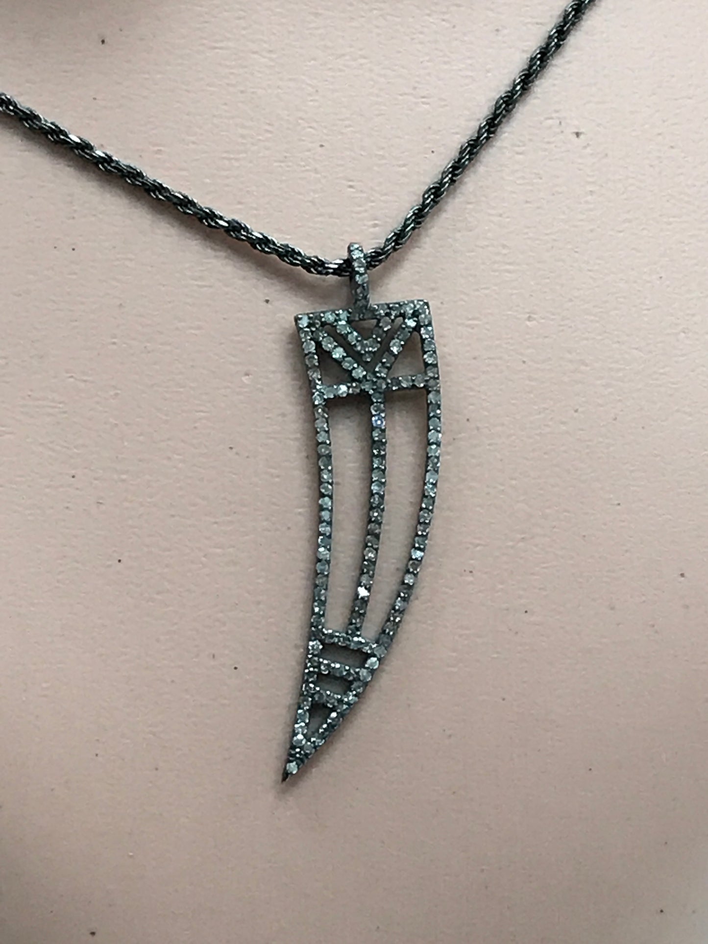 Horn Diamond Charm .925 Oxidized Sterling Silver Diamond Charms, Genuine handmade pave diamond Charm Size Approx 1.92"(12 x 48 MM)