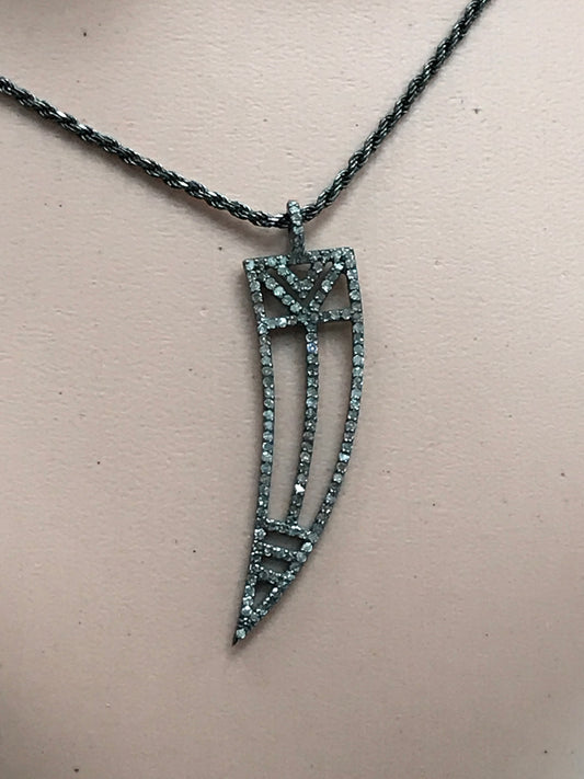 Horn Diamond Charm .925 Oxidized Sterling Silver Diamond Charms, Genuine handmade pave diamond Charm Size Approx 1.92"(12 x 48 MM)