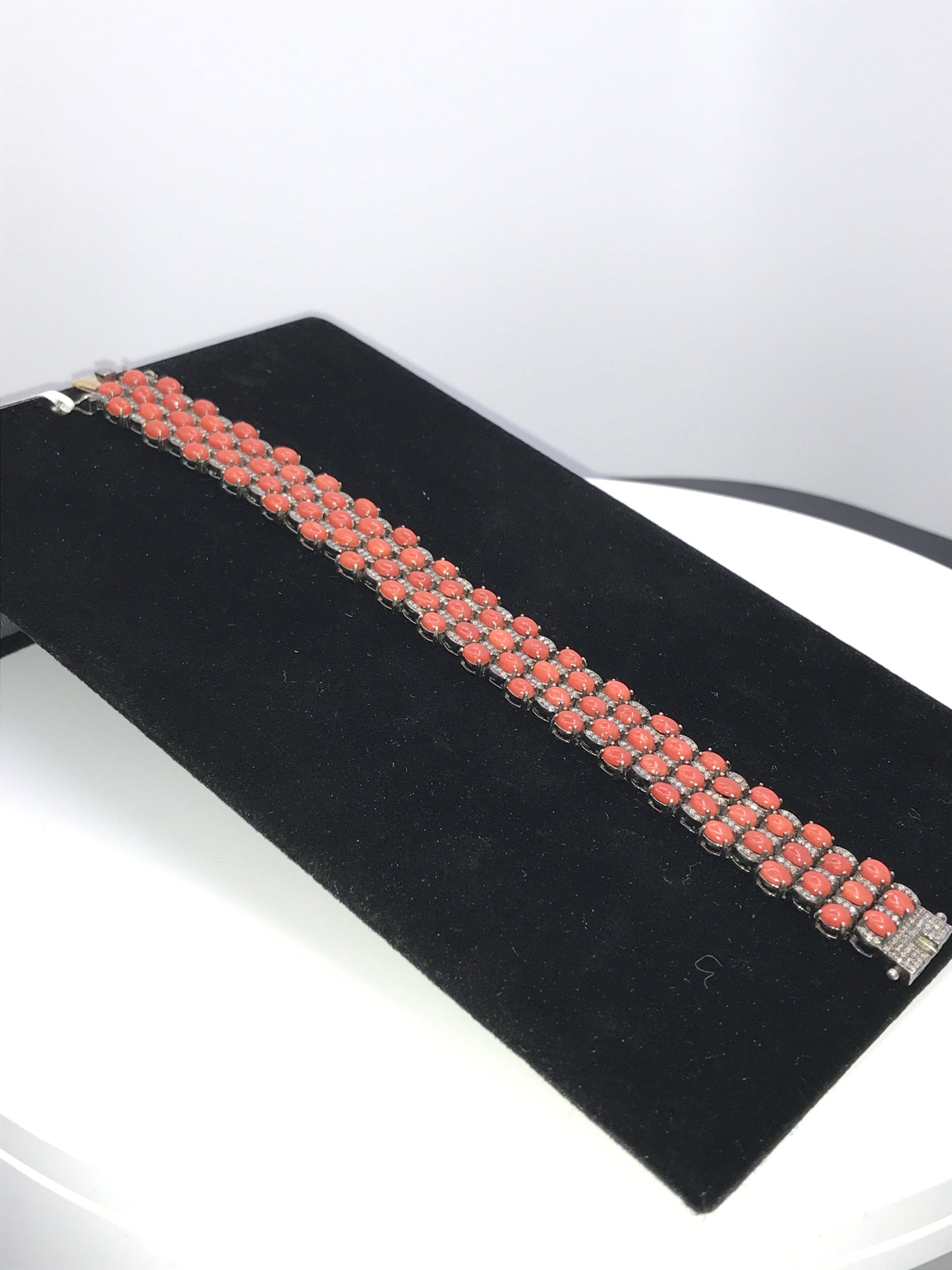 Coral Natural and Diamond Bracelet