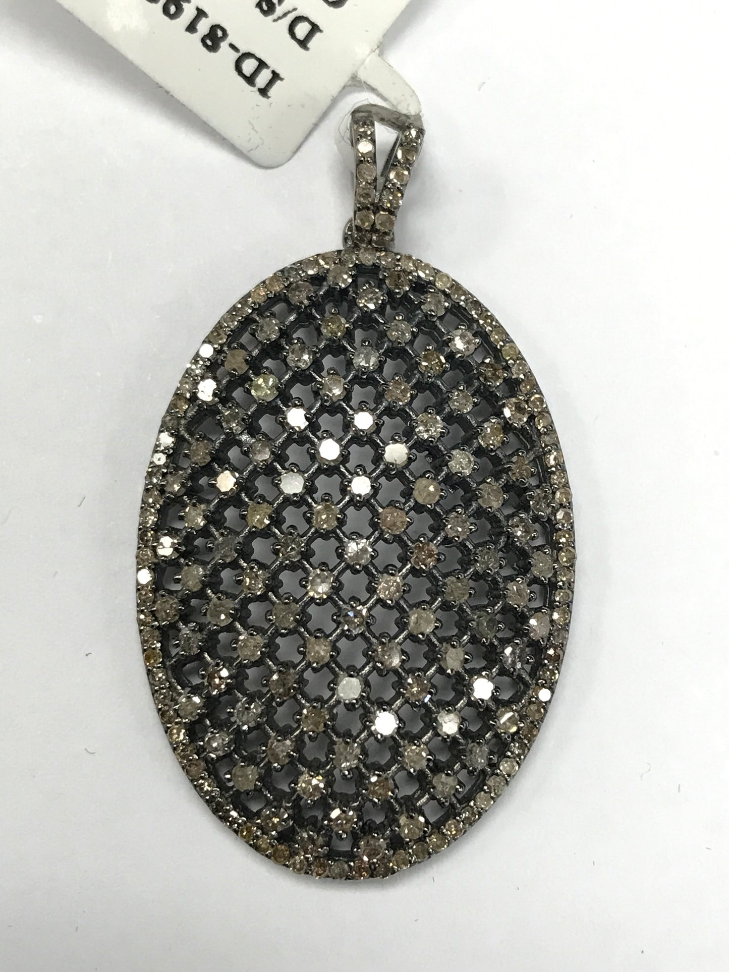 Oval Shape Diamond Charm.925 Oxidized Sterling Silver Diamond Charm, Genuine handmade pave diamond Charm Size 37x24 MM