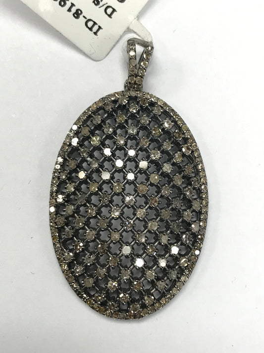 Oval Shape Diamond Charm.925 Oxidized Sterling Silver Diamond Charm, Genuine handmade pave diamond Charm Size 37x24 MM
