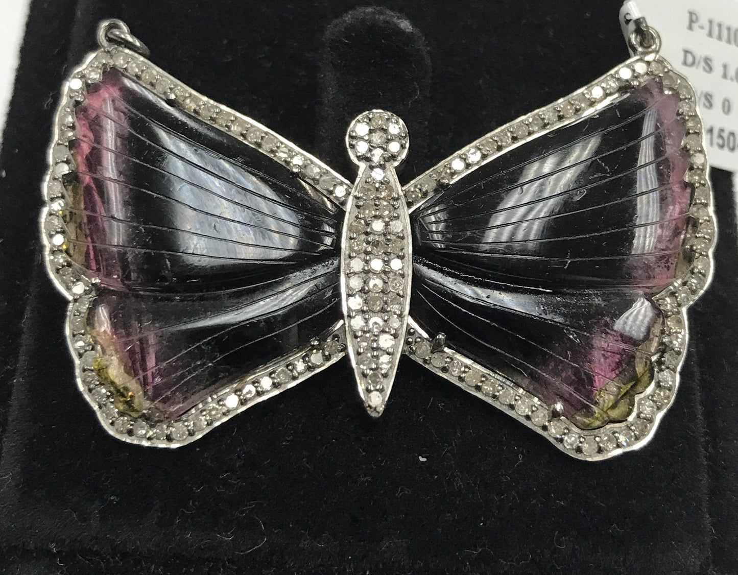 Tourmaline Carving Butterfly with diamond pendant