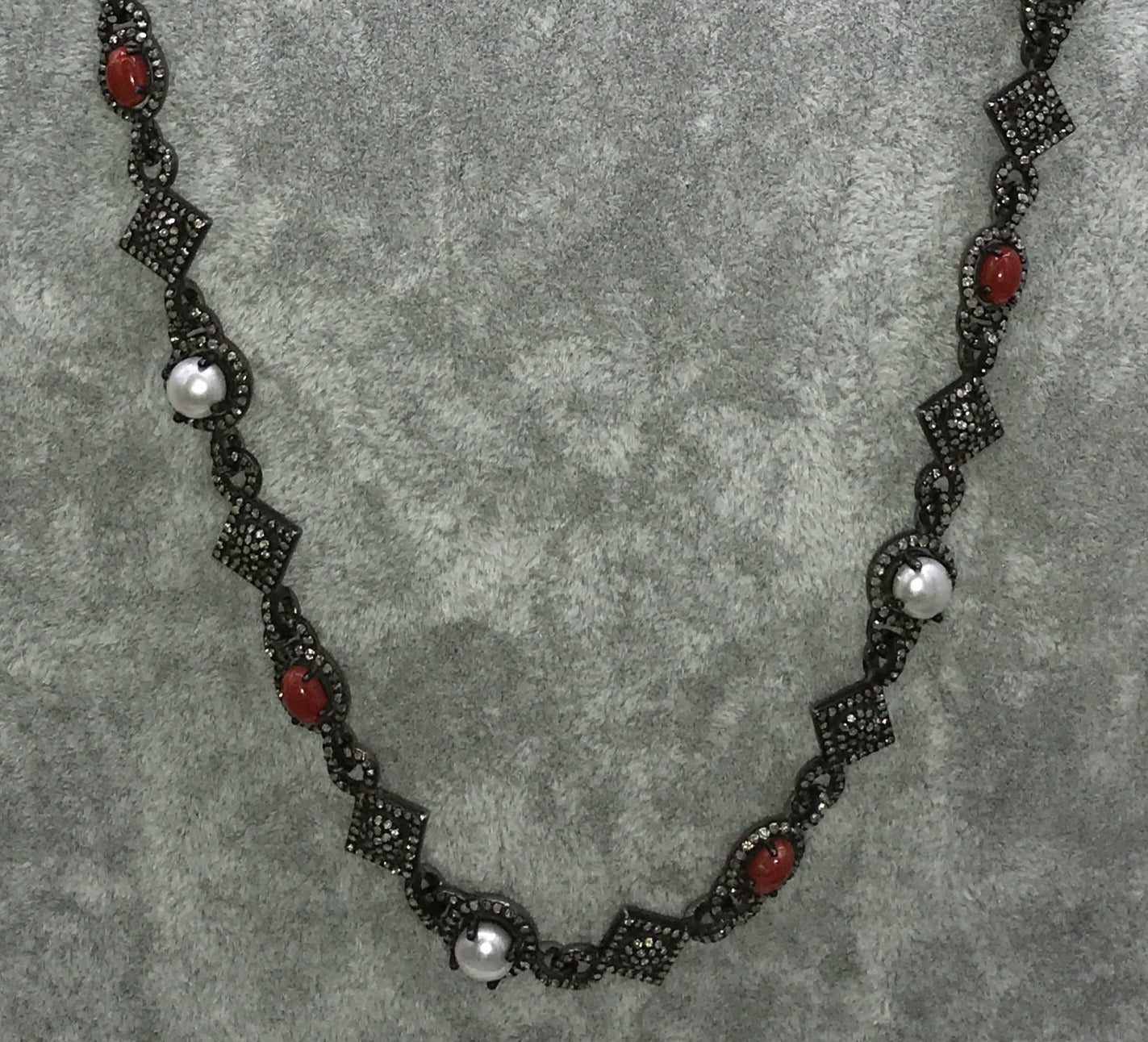 Pearl and Coral Necklace with Diamonds