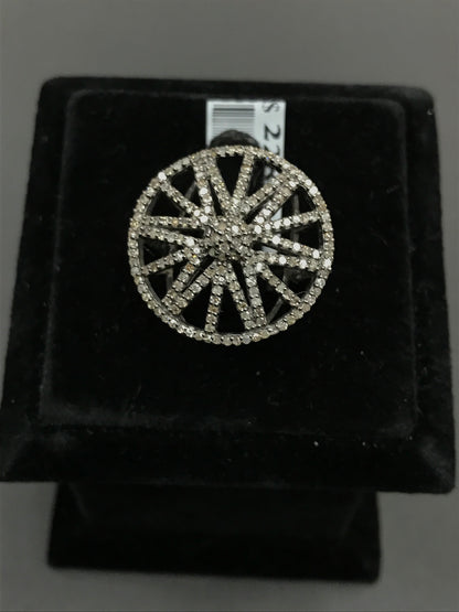 Diamond Round Shape Diamond Ring, Pave Diamond Ring, Pave Round Shape Ring, Approx 23 x 23mm. Sterling Silver