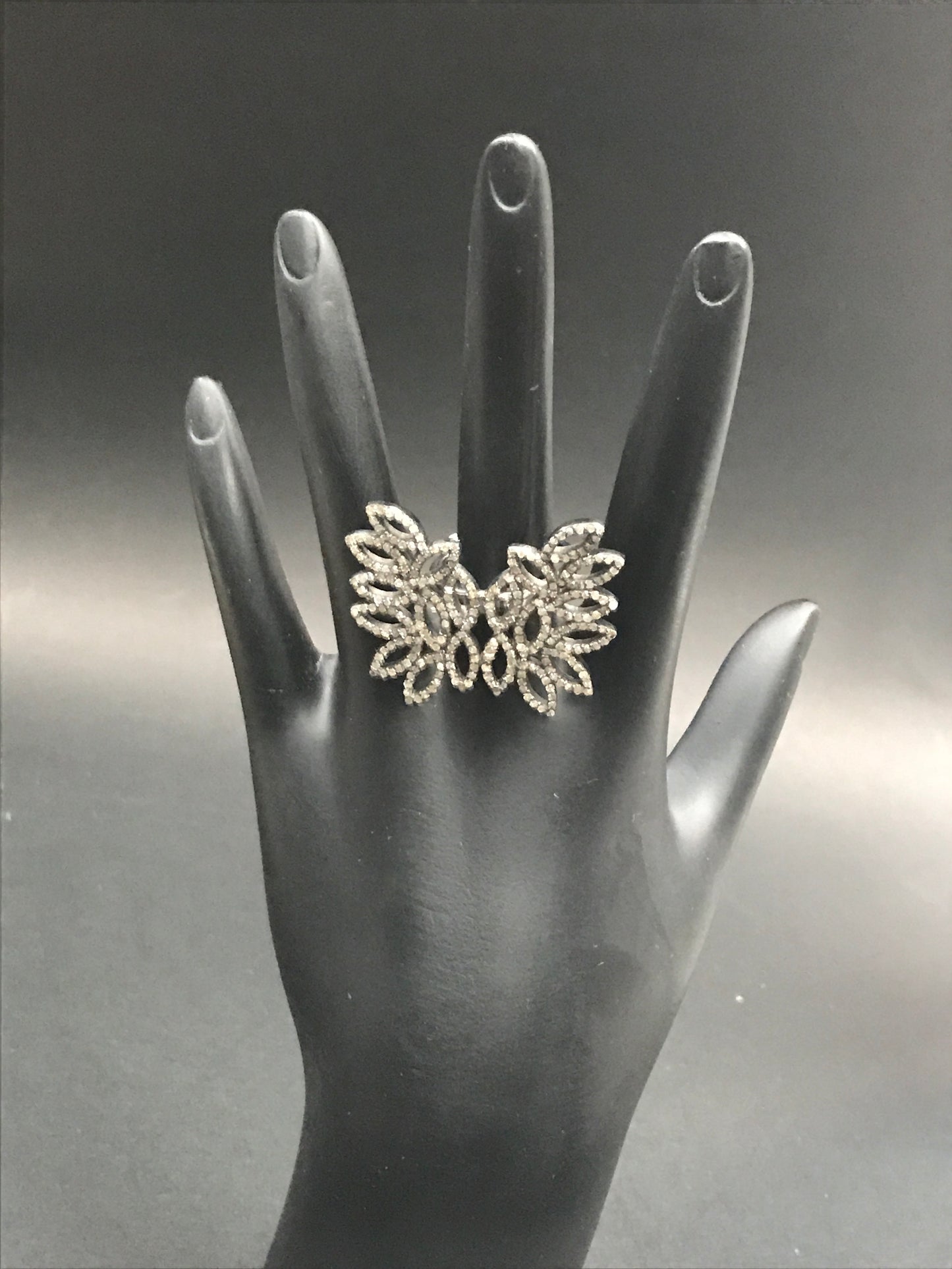 Butterfly shape Pave Diamond Ring .925 Oxidized Sterling Silver Diamond Ring, Genuine handmade pave diamond Ring Size Approx 1.60"(35 x 40 MM)