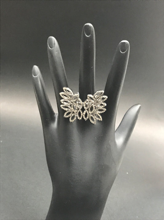Butterfly shape Pave Diamond Ring .925 Oxidized Sterling Silver Diamond Ring, Genuine handmade pave diamond Ring Size Approx 1.60"(35 x 40 MM)
