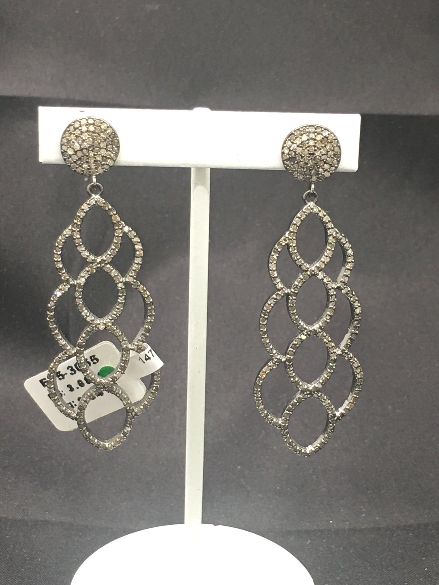 Diamond Silver Earring .925 Oxidized Sterling Silver Diamond Earring, Genuine handmade pave diamond Earring Size 2.40"(20 x 60 MM )