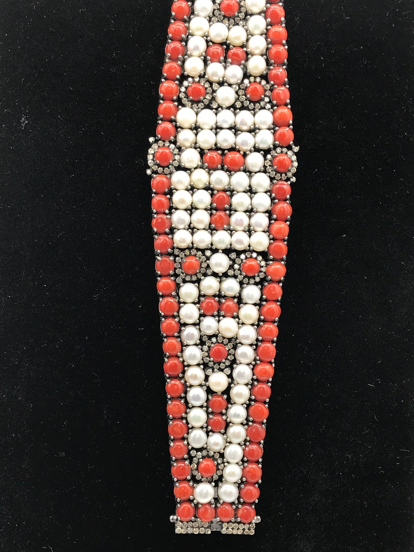 Coral Natural and Pearl with Diamond Bracelet