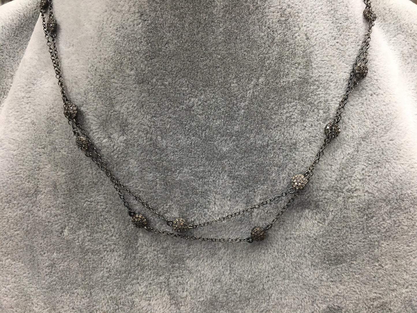 Double Side 5mm Coin With Silver And Diamond Necklace 36''