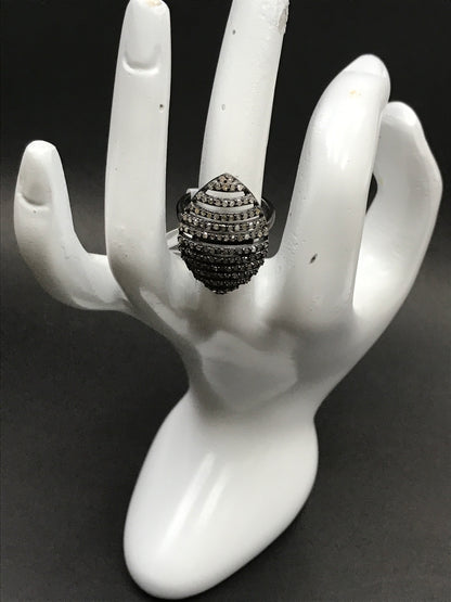Diamond and Silver Black Rhodium Finish Rings