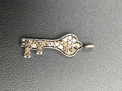 Key Shape Pave Diamond Charm .925 Oxidized Sterling Silver Diamond Charms, Genuine handmade pave diamond Charm Size 8x24 MM