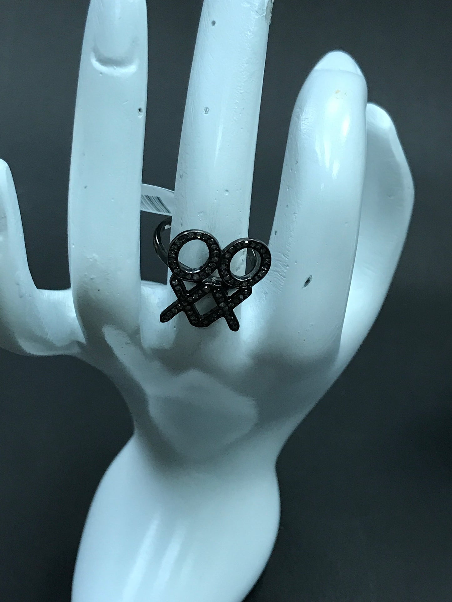 XO Pave Diamond Ring .925 Oxidized Sterling Silver Diamond Ring, Genuine handmade pave diamond Ring Size Approx 0.80"(18 x 20 MM)